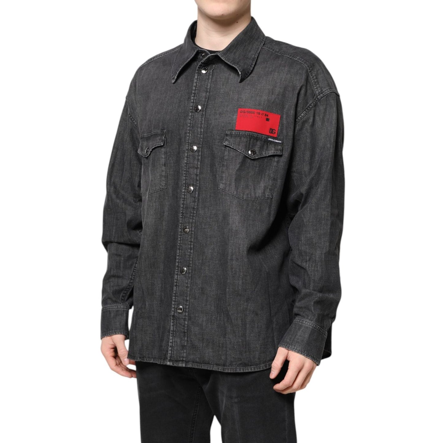 Dolce & Gabbana Gray Long Sleeves Button Down Denim Shirt TSH87765-41