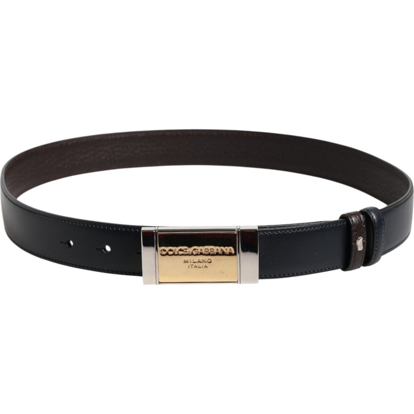Dolce & Gabbana Black Blue Leather Gold Buckle Reversible Belt BEL9253-90