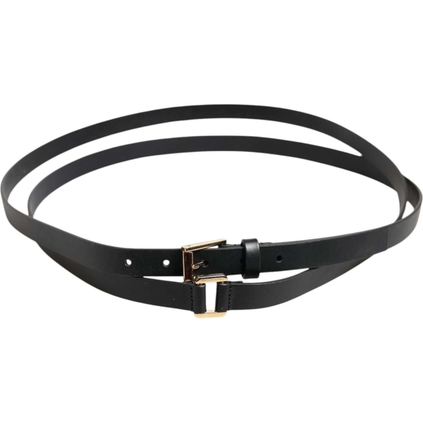 Dolce & Gabbana Black Double Strap Leather Gold Buckle Belt BEL9449-115