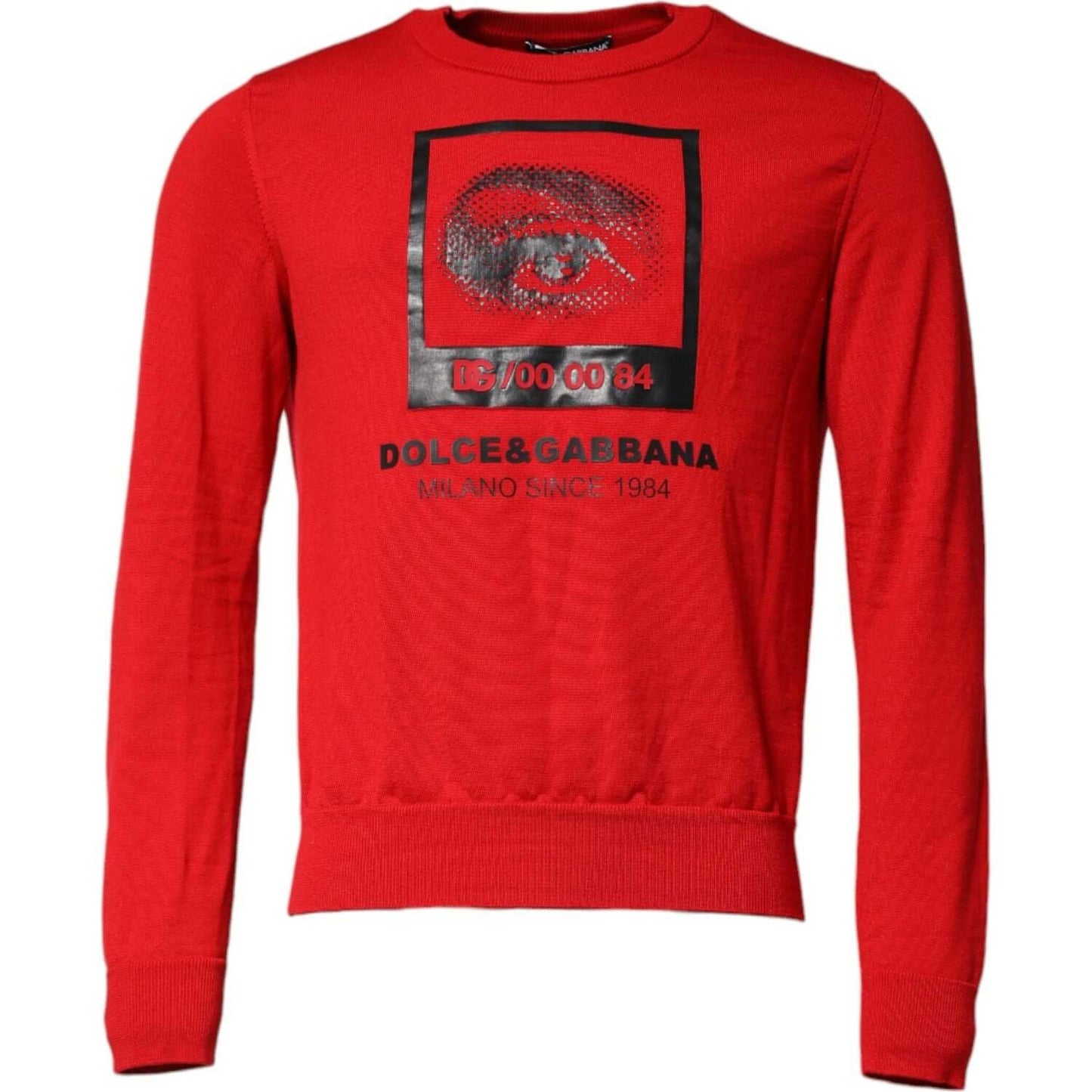 Dolce & Gabbana Red Eye Print Crew Neck Men Pullover Sweater