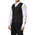 Dolce & Gabbana Black Stripes Wool Formal Men Waistcoat Vest TSH90461-48