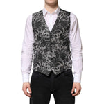 Dolce & Gabbana Black Gray Brocade Formal Men Waistcoat Vest TSH90466-48
