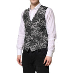 Dolce & Gabbana Black Gray Brocade Formal Men Waistcoat Vest TSH90466-48