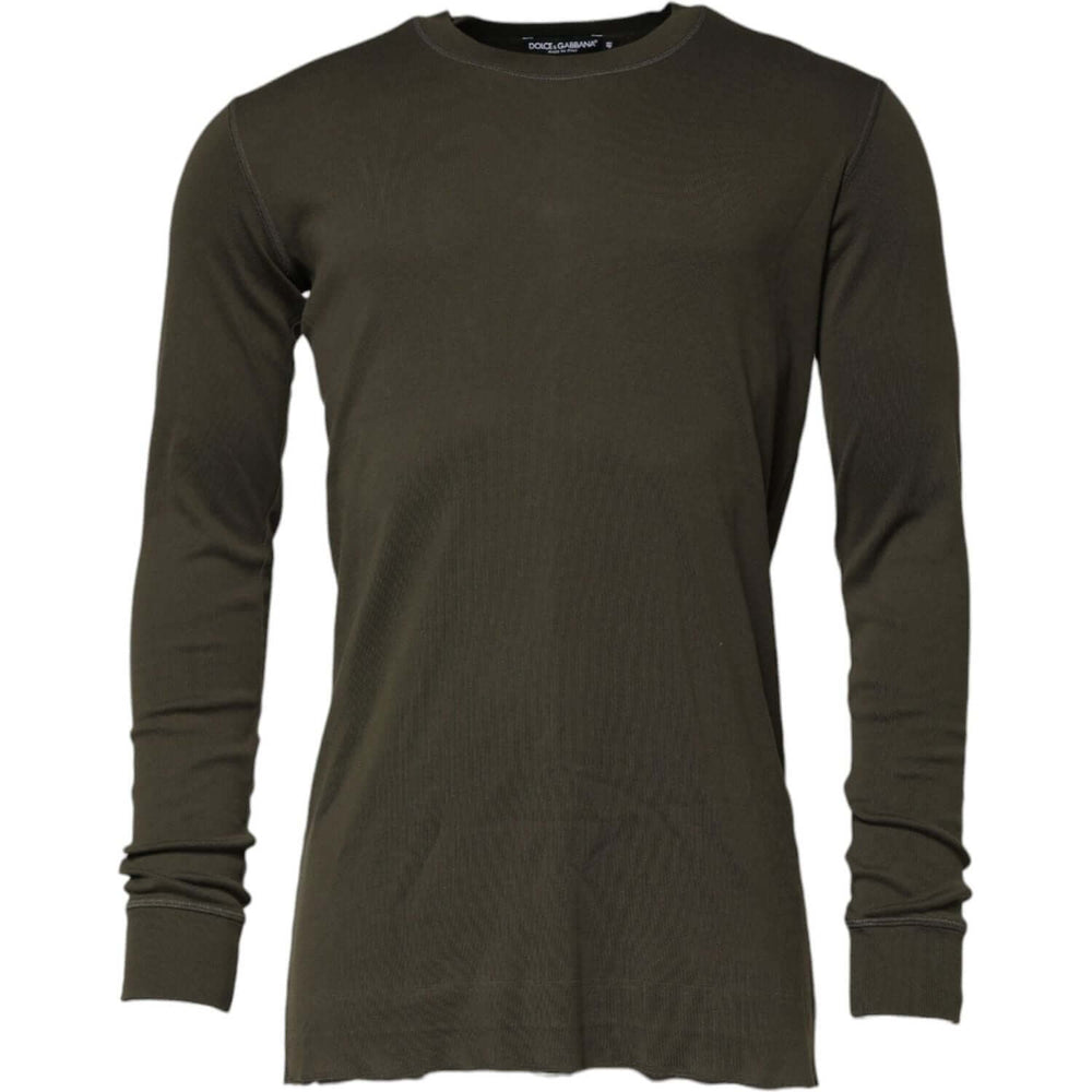 Dolce & Gabbana Dark Green Long Sleeves Crew Neck T-shirt TSH90604-48