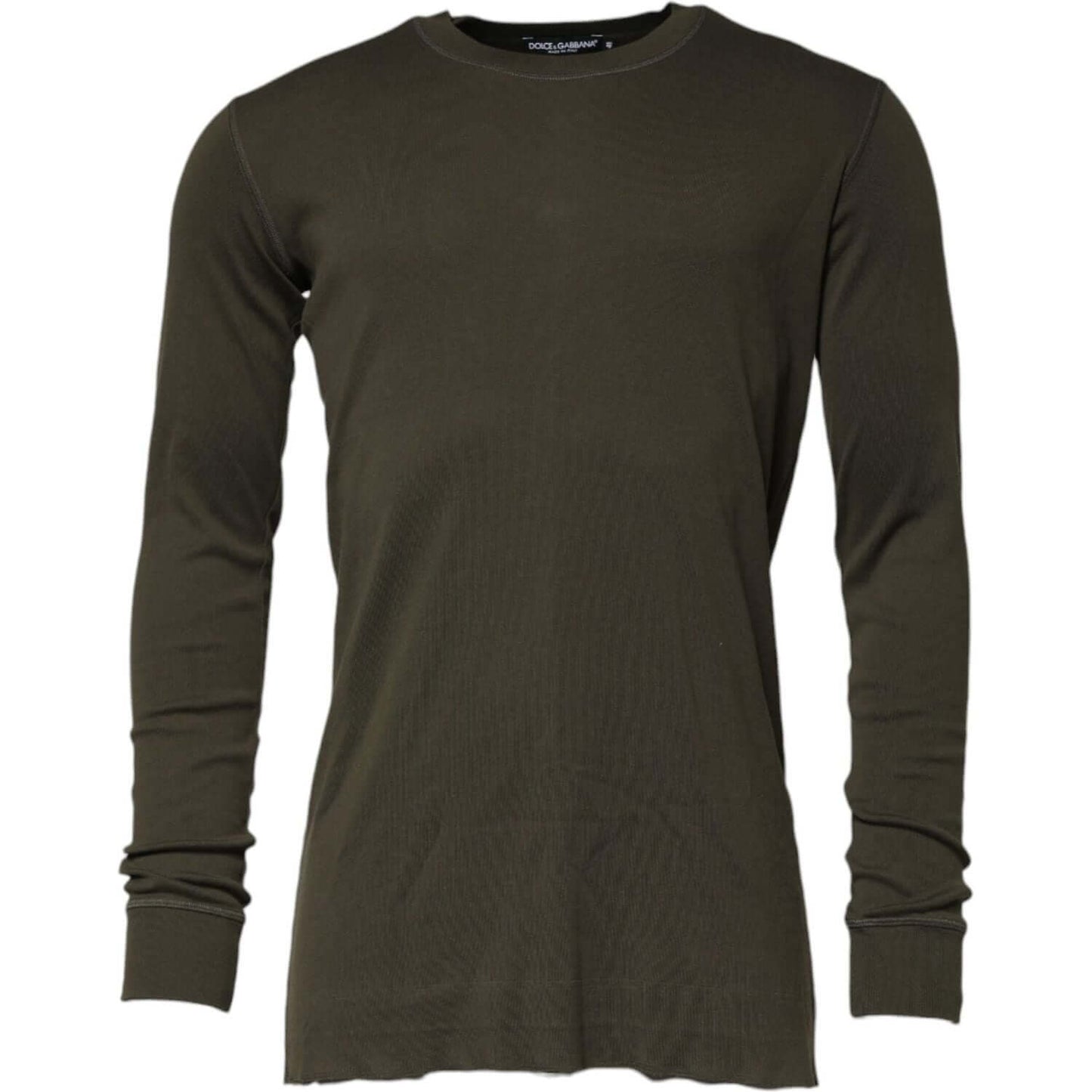 Dolce & Gabbana Dark Green Long Sleeves Crew Neck T-shirt TSH90604-48