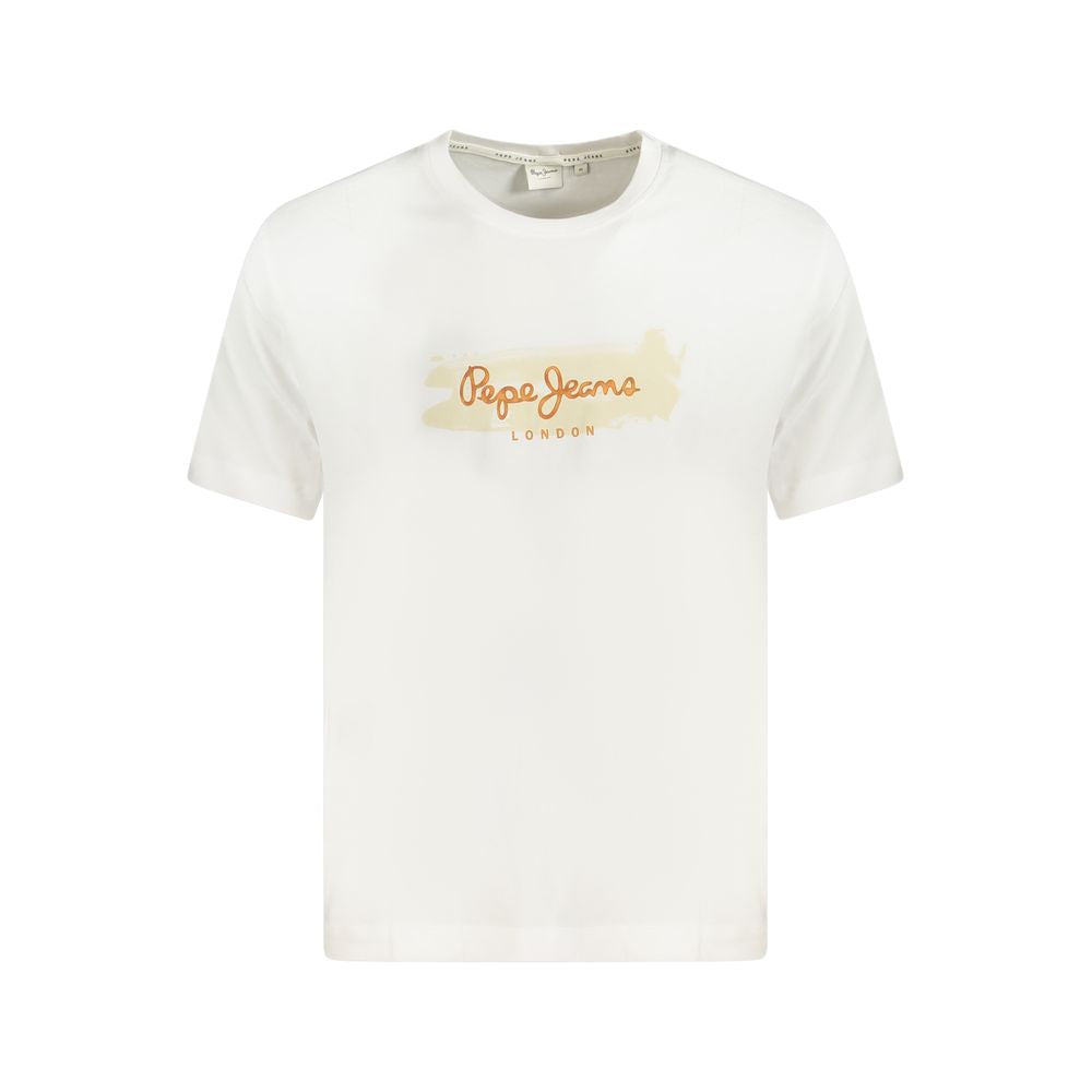 Pepe Jeans White Cotton T-Shirt, short sleeve, crew neck with logo print, made from 100% sustainable cotton.
