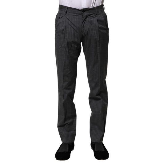Dolce & Gabbana Gray Striped Cotton Formal Pants