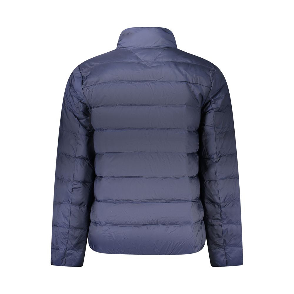 Tommy Hilfiger Blue Polyamide Men Jacket, rear view showcasing lightweight design with quilted insulation.