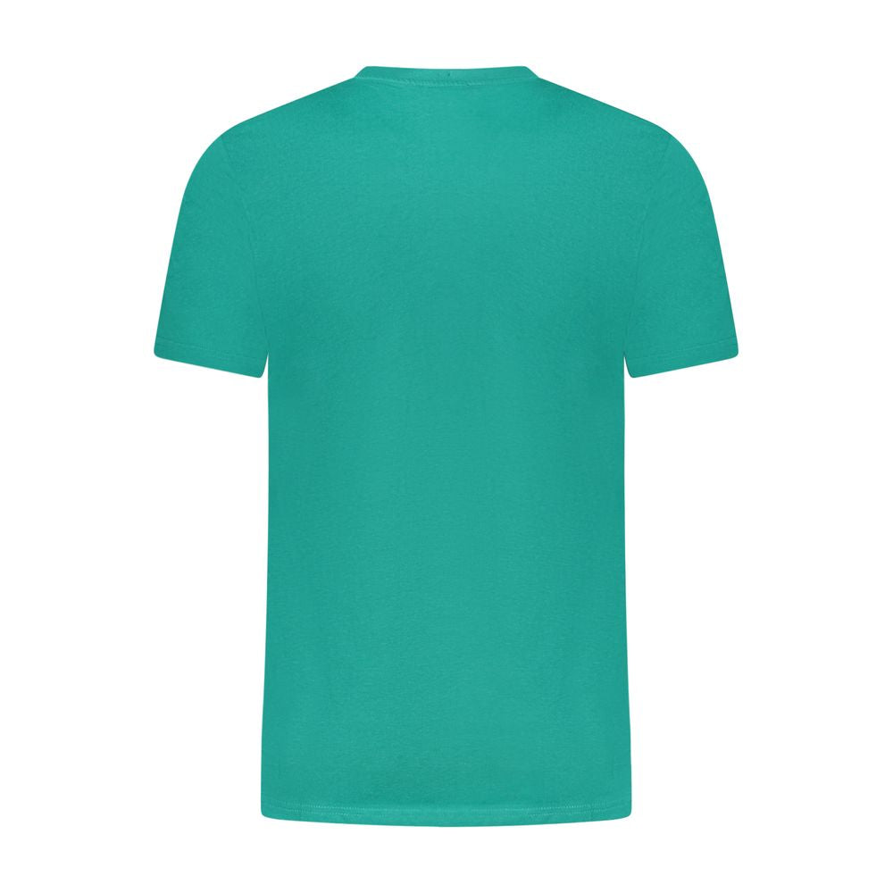 Cavalli Class Green Cotton T-Shirt with short sleeves, crew neck, and logo print shown from the back.