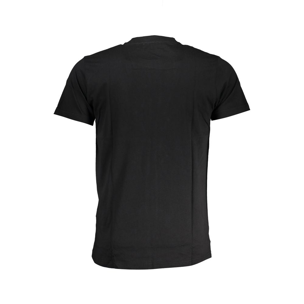Back view of Cavalli Class Black Cotton T-Shirt with short sleeves, crew neck, print, and logo detail