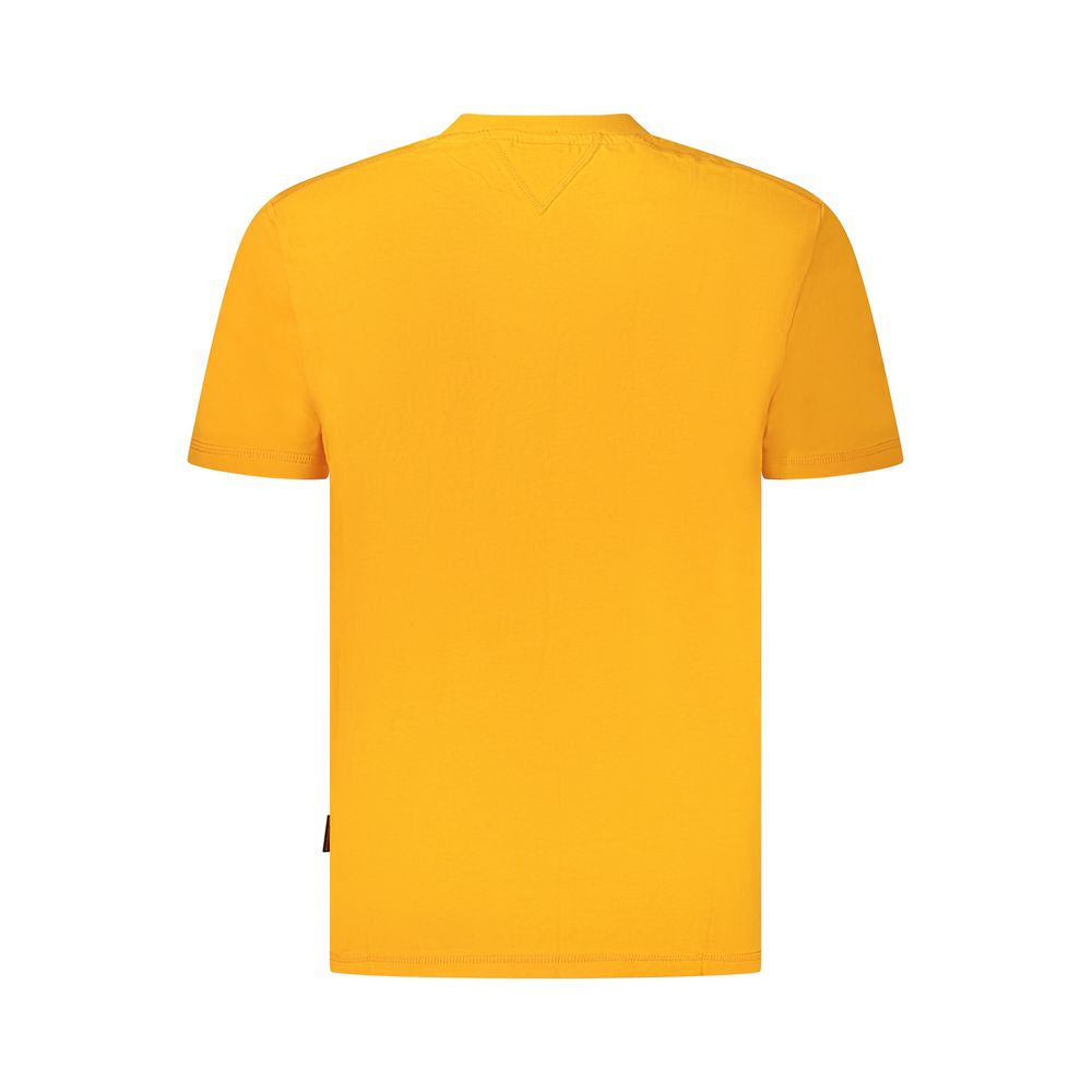 Back view of Napapijri Orange Cotton Men T-Shirt showcasing relaxed fit and eco-friendly fabric.