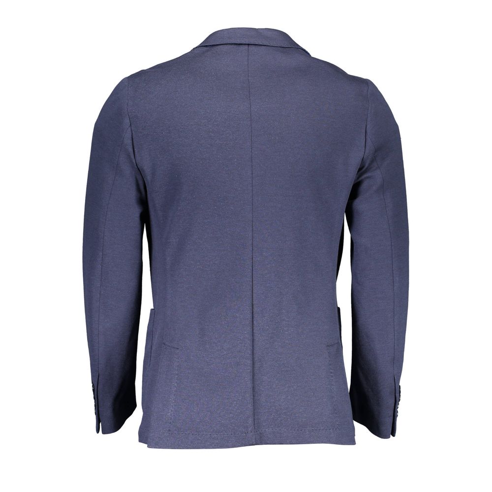 Back view of Gant Blue Cotton Men Jacket showcasing elegant design and tailored fit.