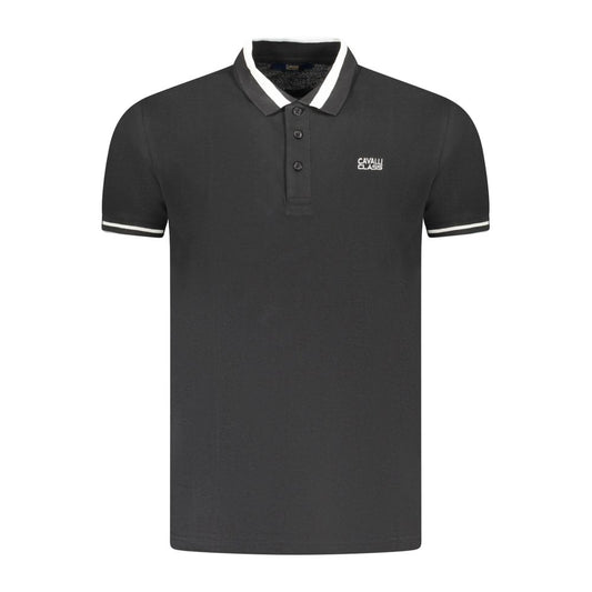 Cavalli Class Black Cotton Men Polo Shirt