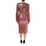 Dolce & Gabbana Pink Sequin Statement Nylon Midi V-Neck Dress