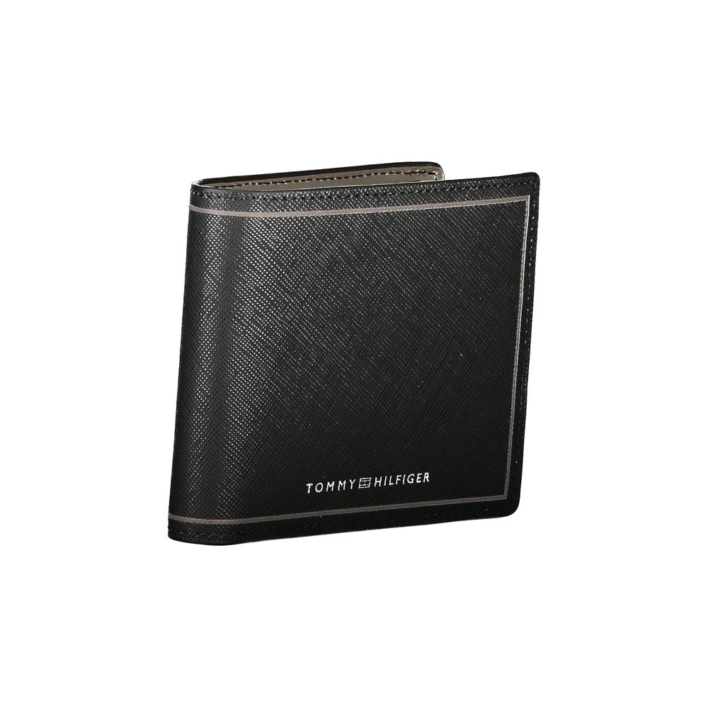 Tommy Hilfiger Black Leather Wallet with 2 compartments, coin purse, card spaces, and logo detailing