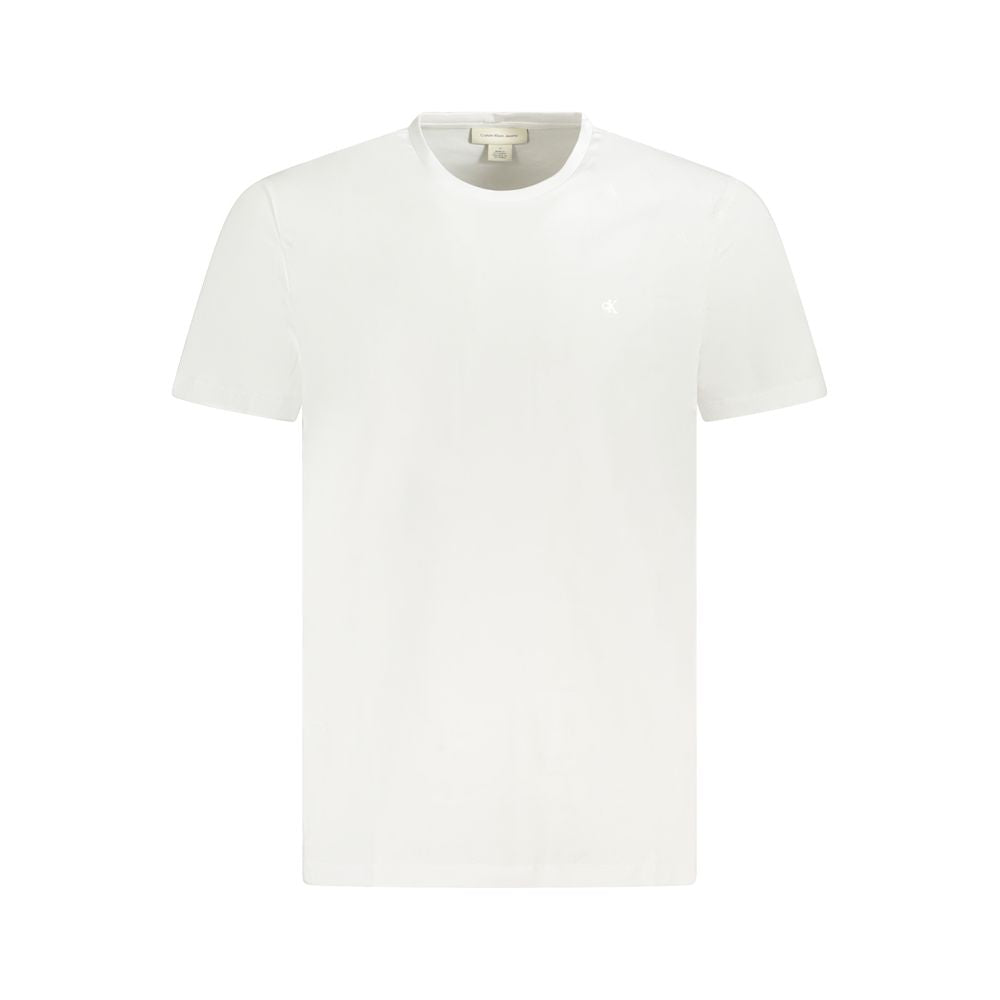 Calvin Klein White Cotton T-Shirt with short sleeves, crew neck, and embroidered logo.