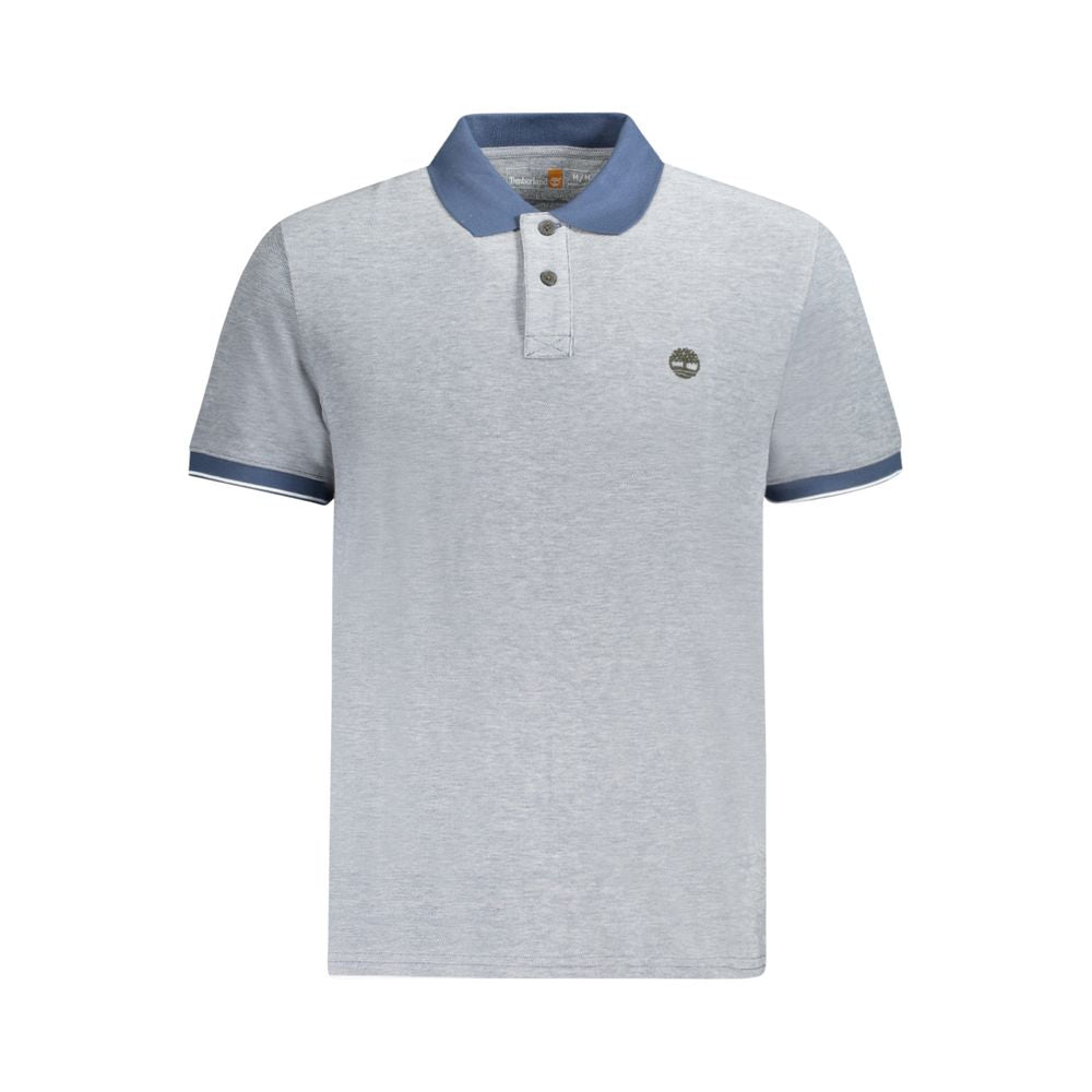 Timberland Blue Cotton Polo Shirt with short sleeves, regular fit, 2 buttons, contrasting details, and embroidered logo.