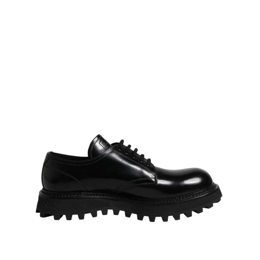 Dolce & Gabbana Black Leather Lace Up Derby Men Dress Shoes MV7294-42