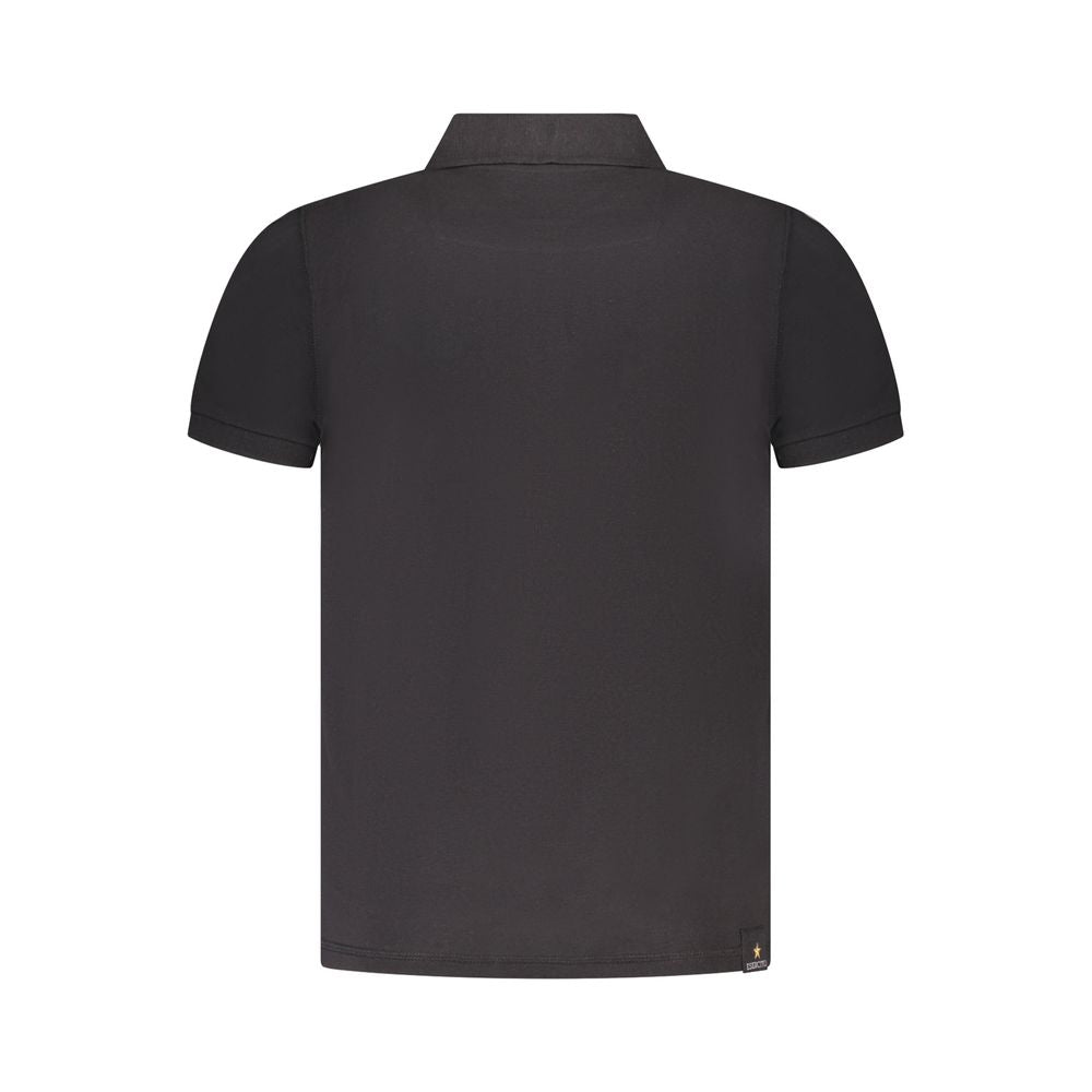 Back view of Accademia Militare Black Cotton Polo Shirt featuring short sleeves and a classic design.