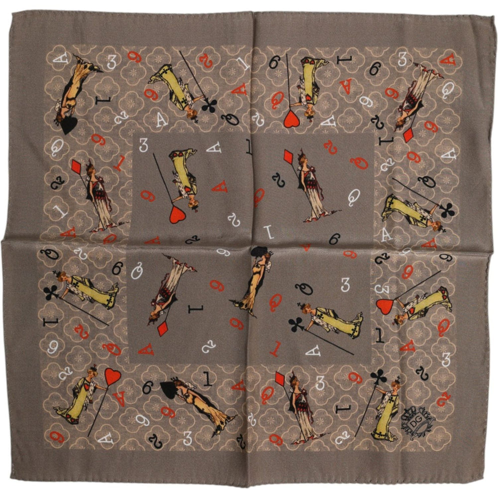 Dolce & Gabbana Brown Silk Printed Square Men Foulard Scarf