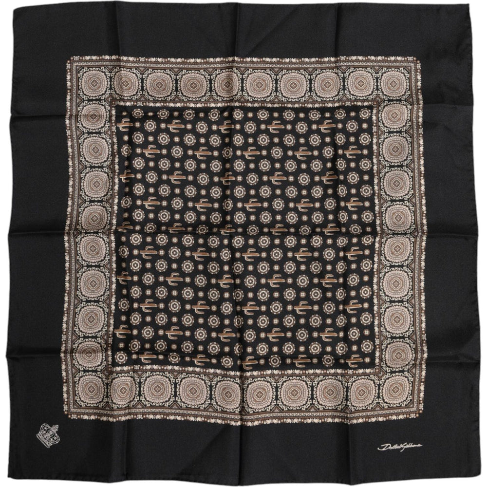 Dolce & Gabbana Black Brown Patterned Square Foulard Scarf