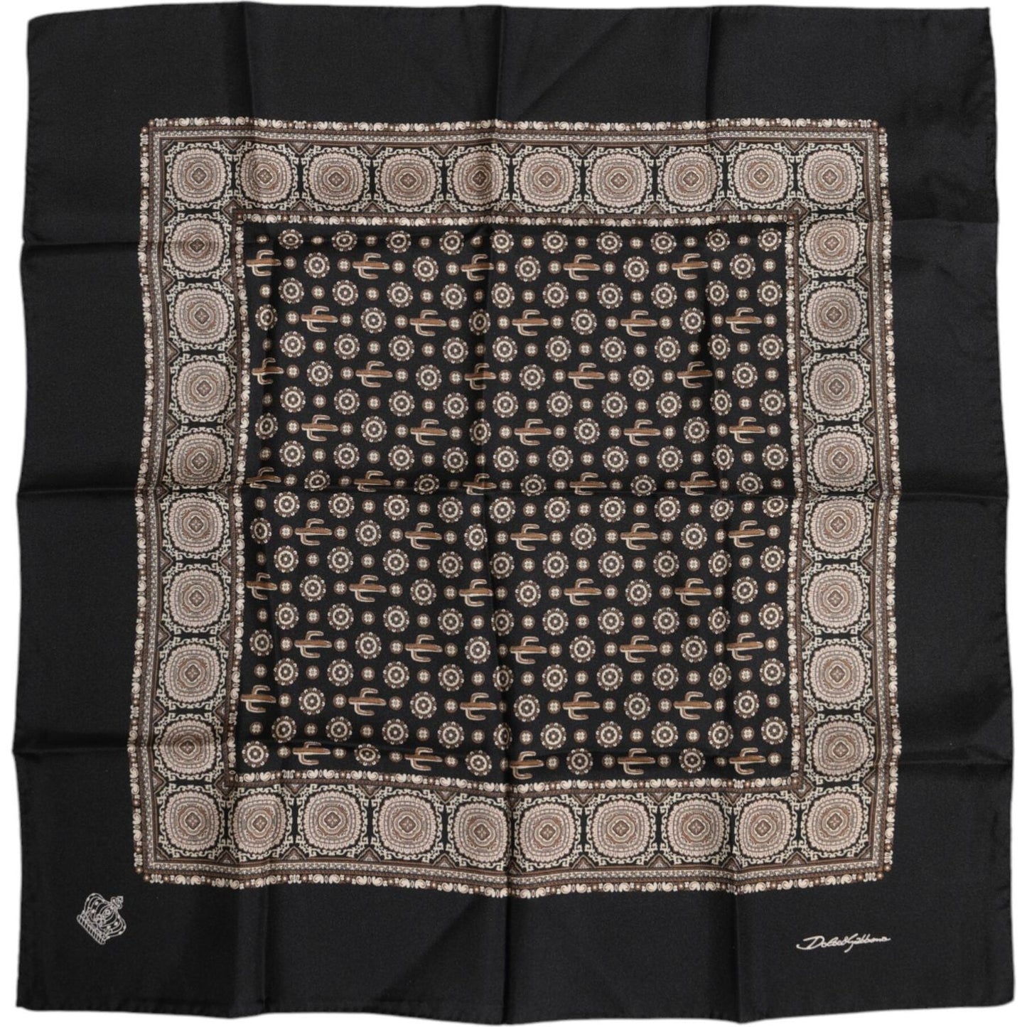 Dolce & Gabbana Black Brown Patterned Square Foulard Scarf