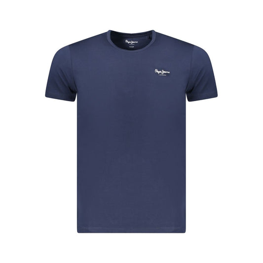 Pepe Jeans Blue Cotton Men T-Shirt with crew neck and print, eco-friendly fashion choice, front view.