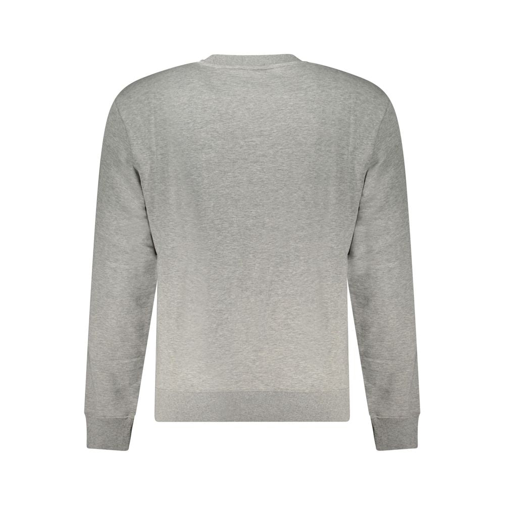 Back view of Napapijri Gray Cotton Men Sweater with a classic crew neck, showcasing casual comfort and street style.