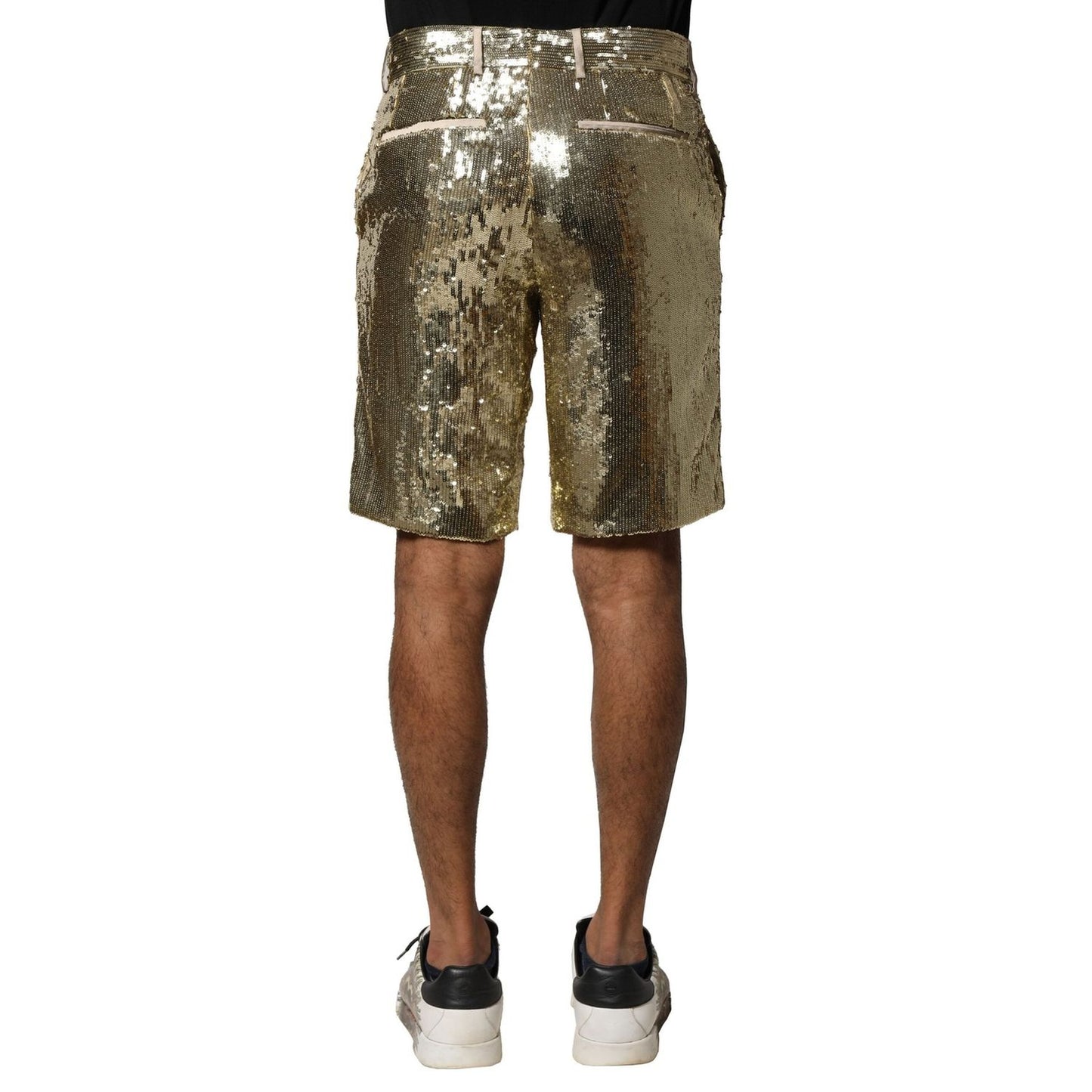 Dolce & Gabbana Gold Sequin Polyester Embellished Bermuda Shorts PAN76520-44