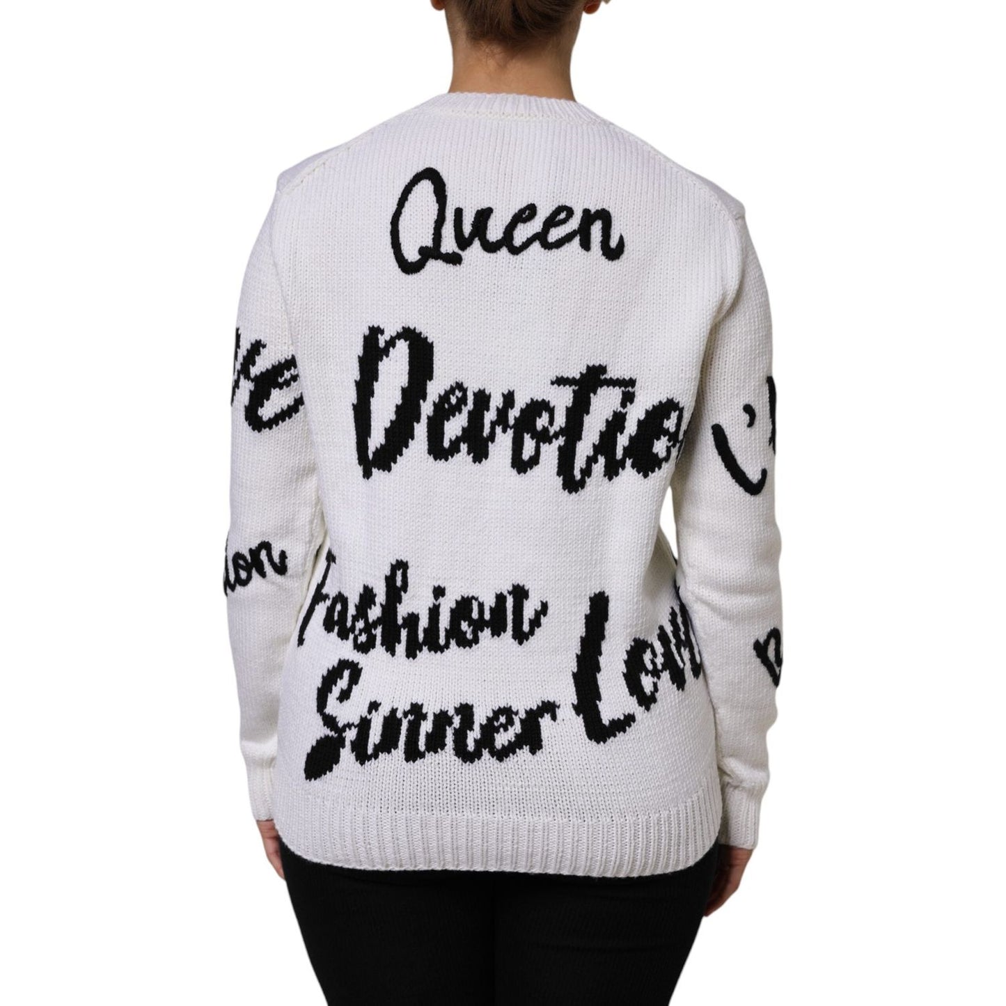 Dolce & Gabbana White Wool Knit Crew Neck Pullover Sweater
