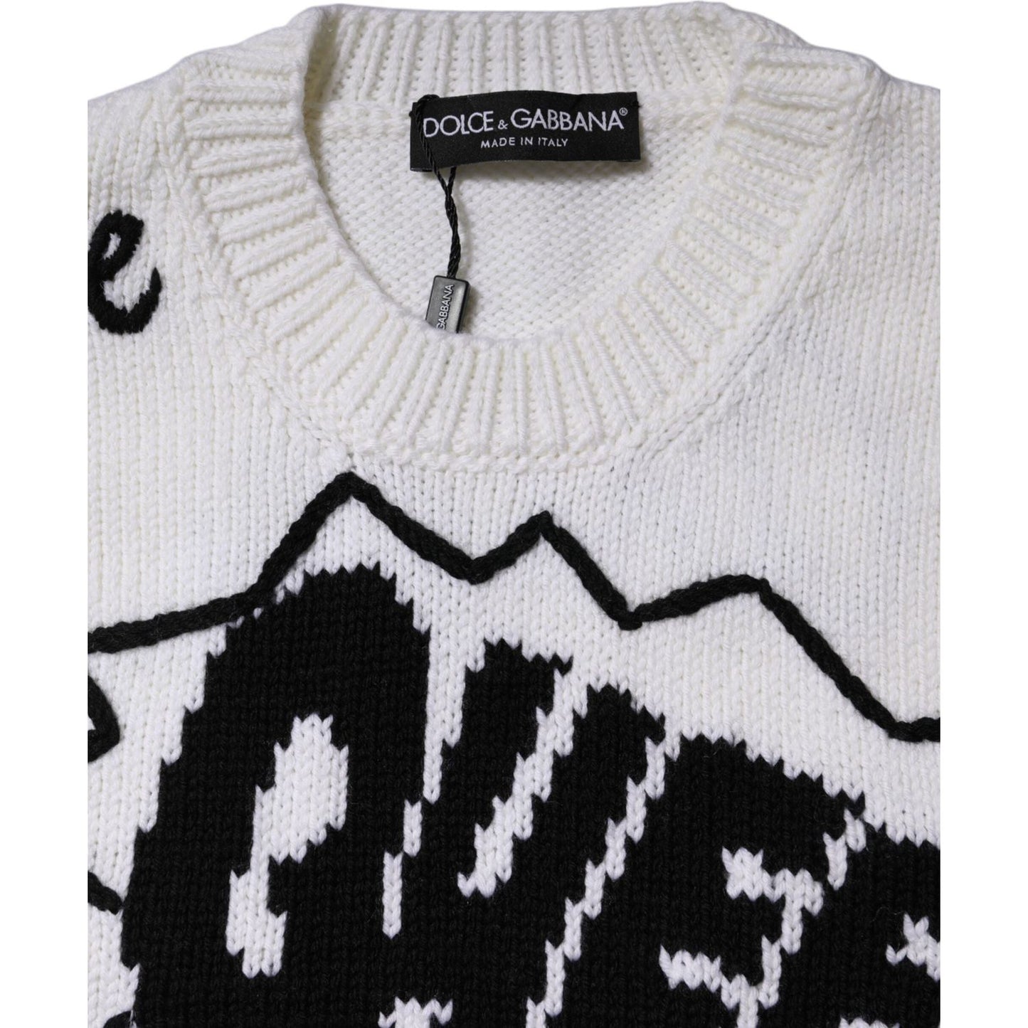 Dolce & Gabbana White Wool Knit Crew Neck Pullover Sweater