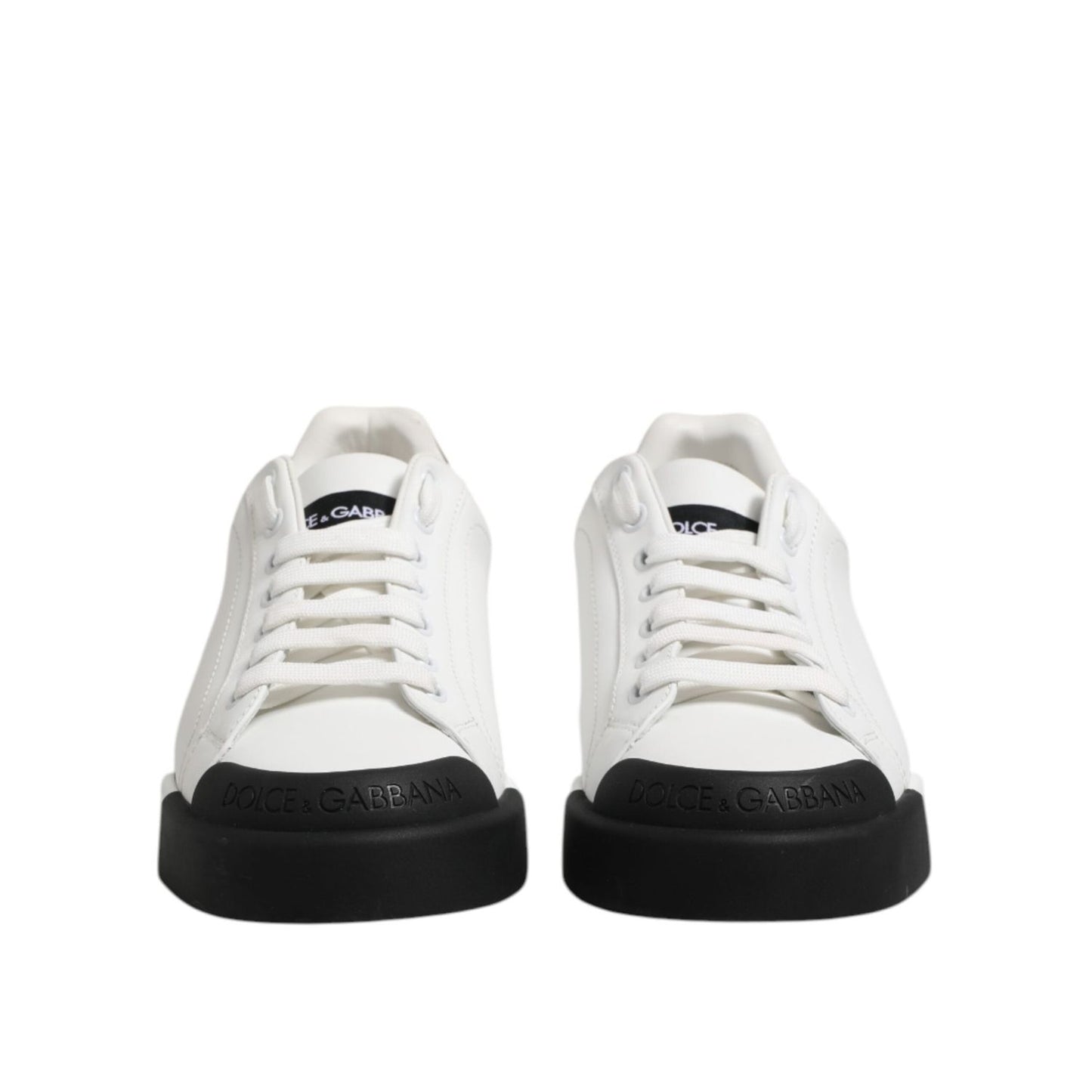 Dolce & Gabbana White Black Logo Leather Lace Up Sneakers Shoes MV7462-40