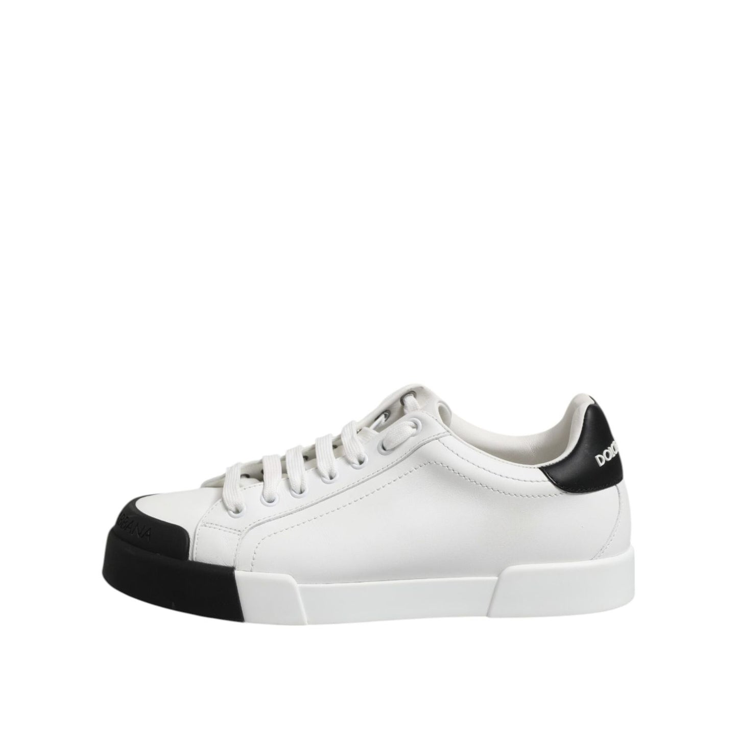 Dolce & Gabbana White Black Logo Leather Lace Up Sneakers Shoes MV7462-40
