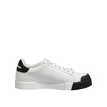 Dolce & Gabbana White Black Logo Leather Lace Up Sneakers Shoes MV7462-40