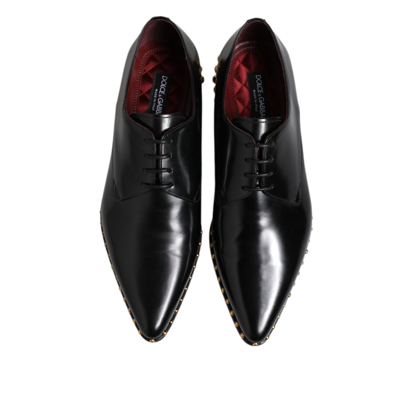 Dolce & Gabbana Black Leather Studded Derby Men Dress Shoes MV7498-44