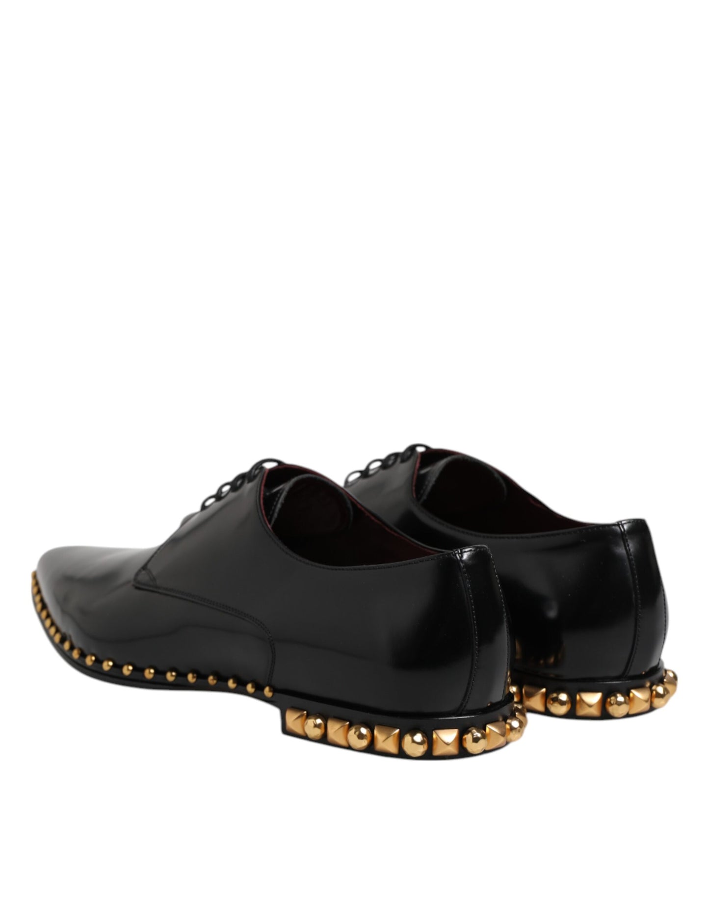Dolce & Gabbana Black Leather Studded Derby Men Dress Shoes MV7498-44