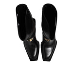 Dolce & Gabbana Black Leather High Boots Flats Shoes MV7534-43