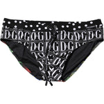 Dolce & Gabbana Black Floral Logo Beachwear Men Brief Swimwear BIK1496-4