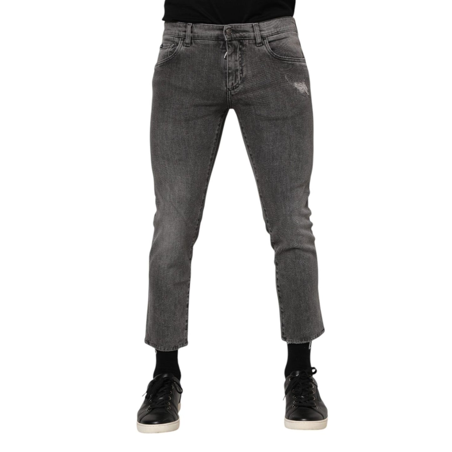 Dolce & Gabbana Gray Cotton Logo Plaque Men Denim Jeans PAN76349-46