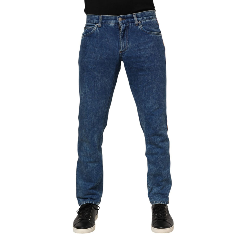 Dolce & Gabbana Blue Cotton Logo Plaque Denim Jeans PAN76368-48