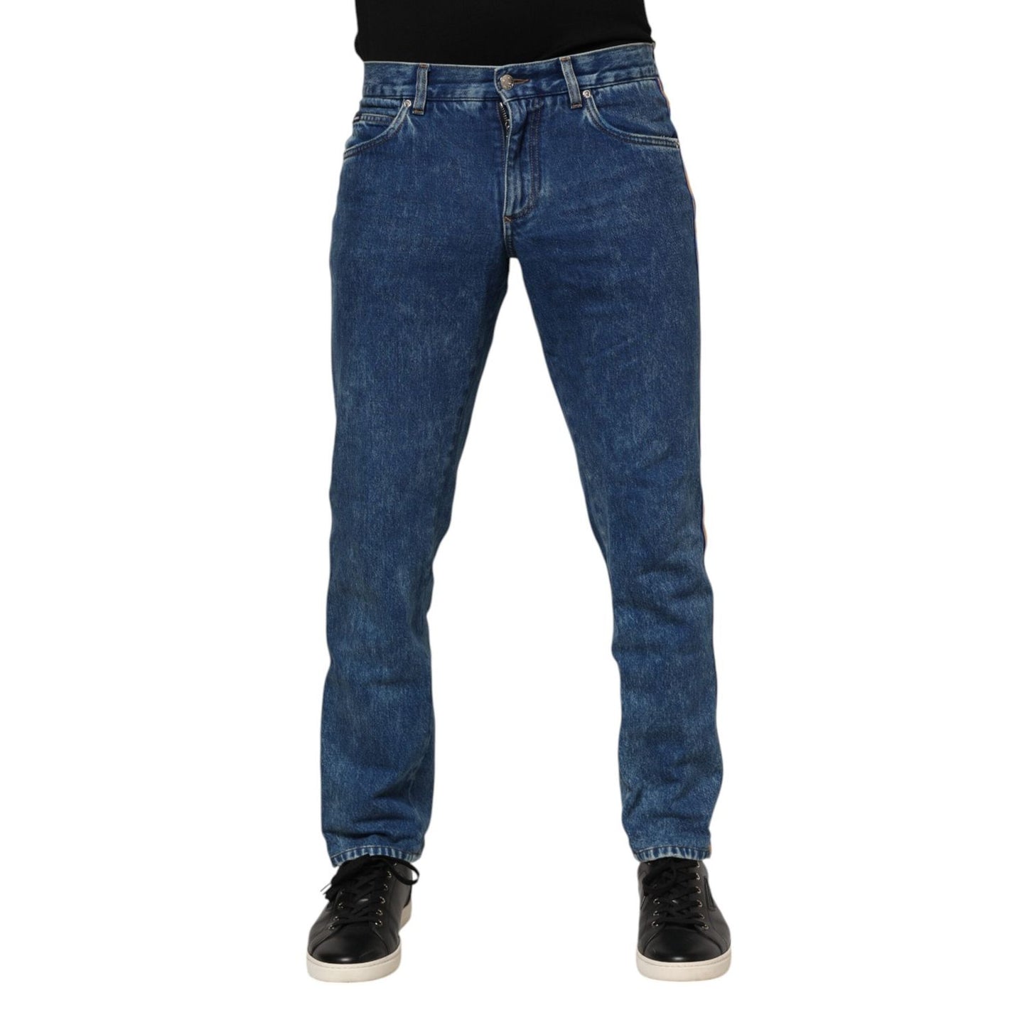 Dolce & Gabbana Blue Cotton Logo Plaque Denim Jeans PAN76368-48