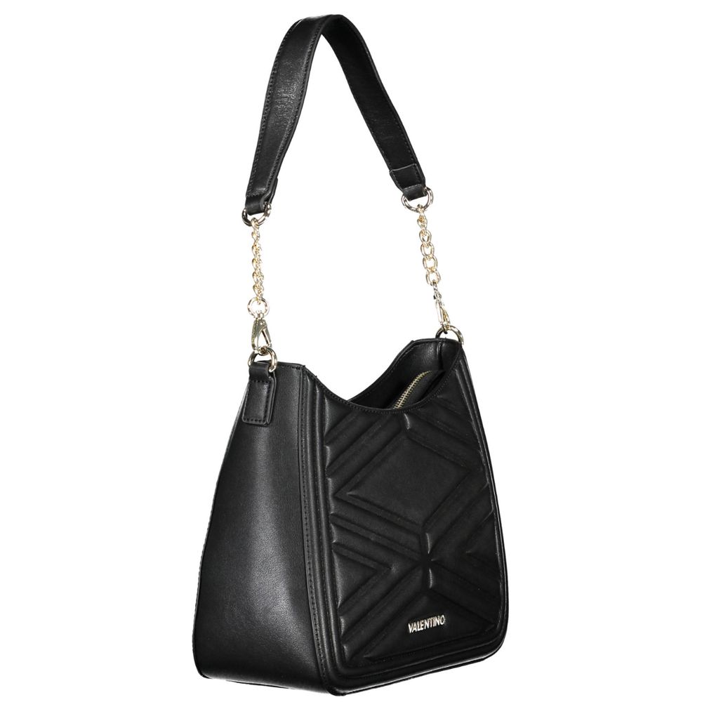 Mario Valentino Black Polyethylene Handbag with removable shoulder handle and adjustable strap, featuring logo detail and zip closure.