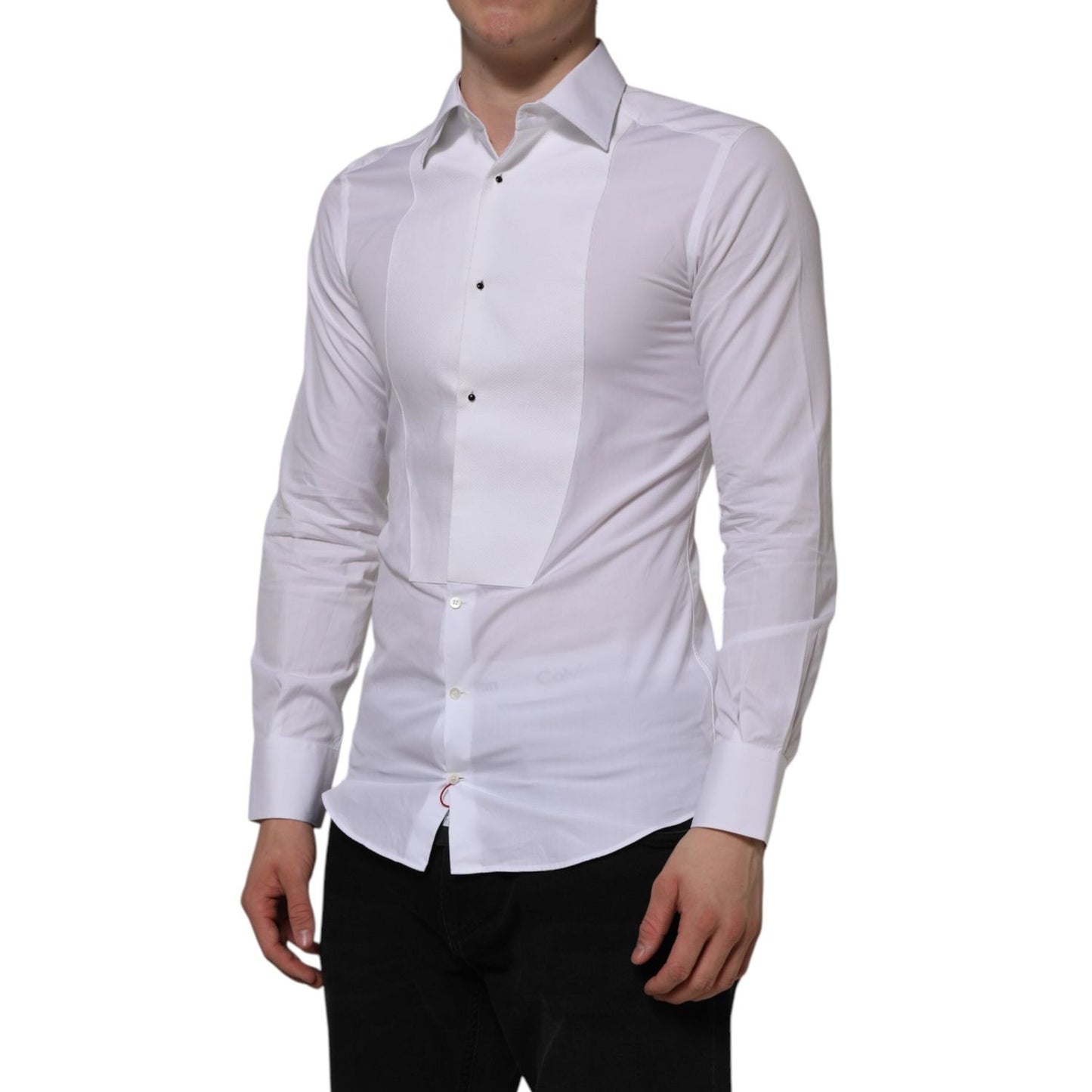 Dolce & Gabbana White Cotton GOLD Bib Poplin Formal Shirt TSH90585-38