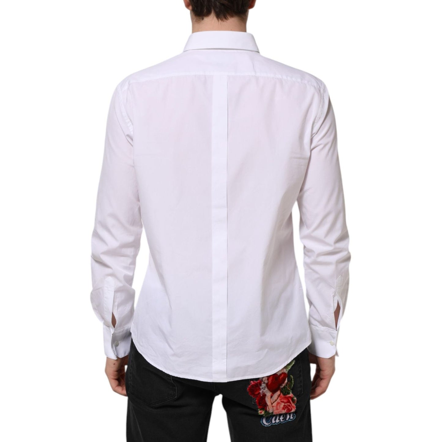 Dolce & Gabbana White Cotton Long Sleeves GOLD Formal Shirt TSH90588-44