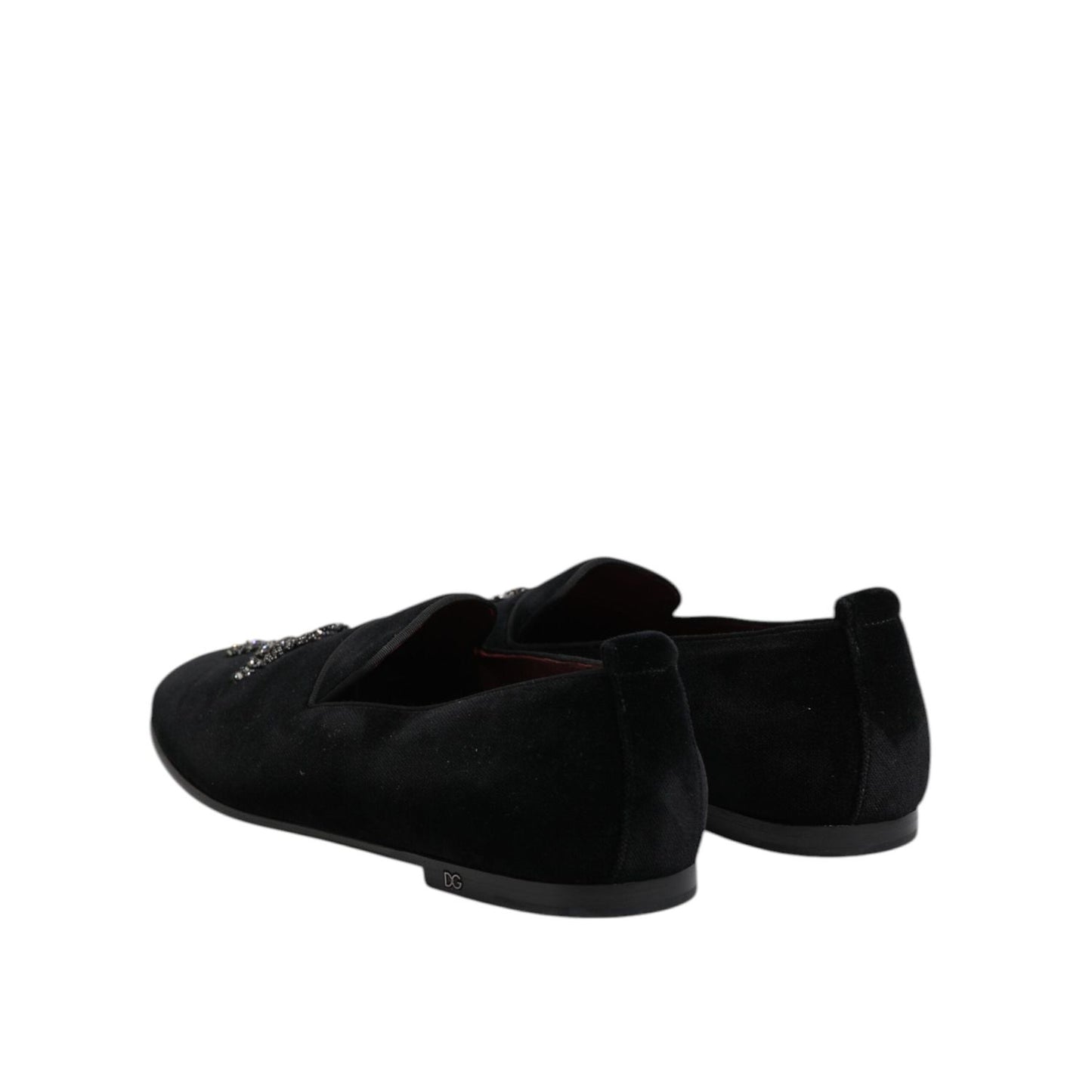Dolce & Gabbana Black Velvet Crystal Crown Formal Dress Shoes MV7494-45