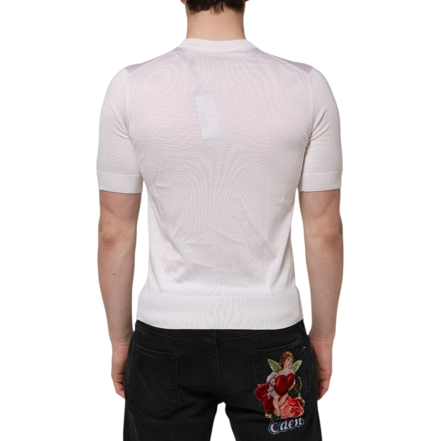 Dolce & Gabbana White Silk Short Sleeves Men Henley T-shirt TSH90566-46