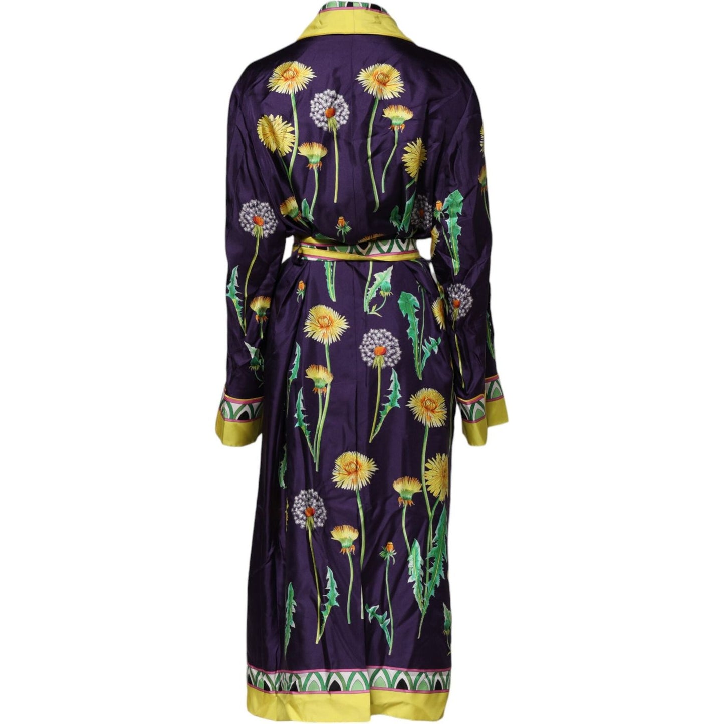 Dolce & Gabbana Blue Floral Print Silk Long Sleeves Wrap Robe JKT41482-46