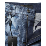 Dolce & Gabbana Blue Floral Print Denim Cotton Hot Pants Shorts PAN74921-40