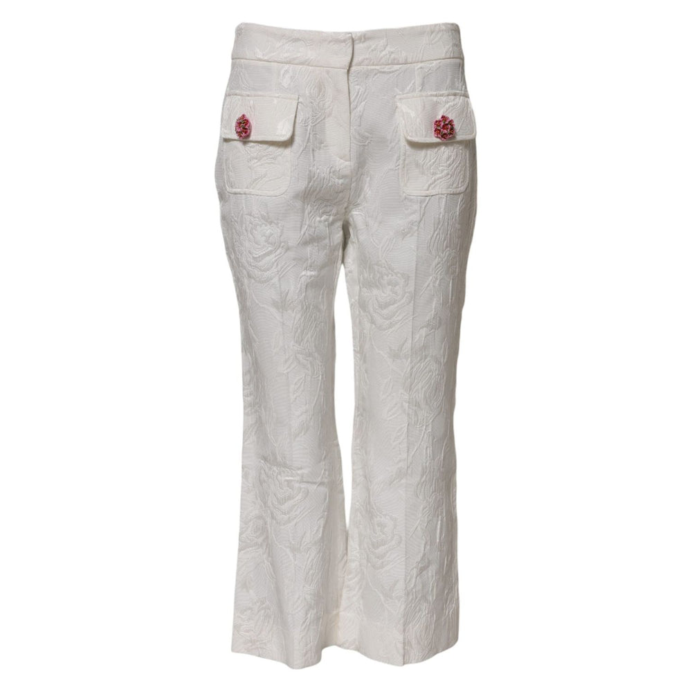Dolce & Gabbana White Cotton Floral Jacquard Pants PAN76107-38