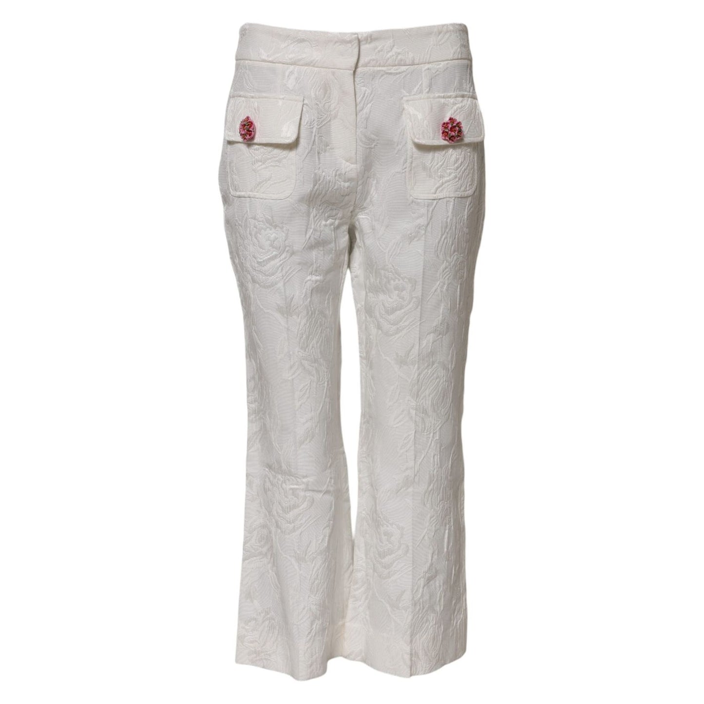 Dolce & Gabbana White Cotton Floral Jacquard Pants PAN76107-38